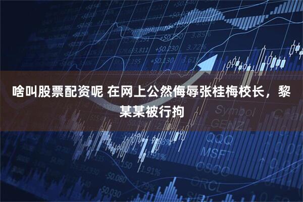 啥叫股票配资呢 在网上公然侮辱张桂梅校长，黎某某被行拘